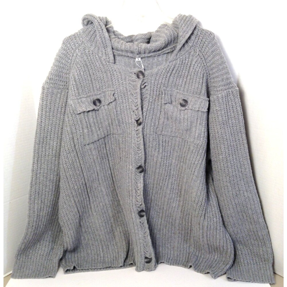Manly Cardigan Sweater Men L Gray Hooded Cotton Linen Chunky Grandpa Luxury Cozy